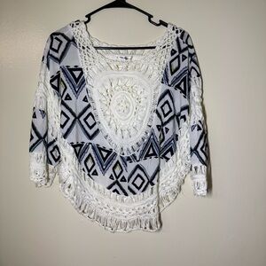 Paradise USA Women’s Boho Crochet White and Blue Blouse